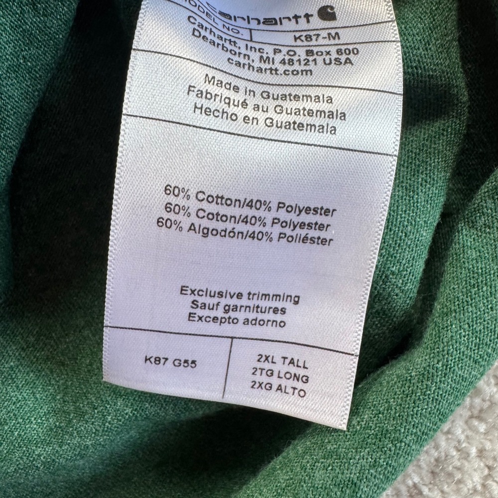 Carhartt Mens K87 Fit Pocket T-Shirt 2 Pack Navy Green 2XL Tall NWT - Picture 8 of 12